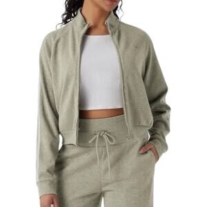 NWOT Halara Ribbed Stand Collar Long Sleeve Zipper Jacket Green Stripe Medium